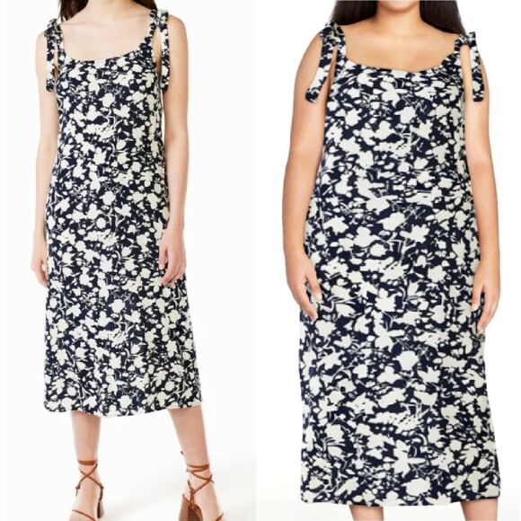 Free Assembly Blue Floral Sleeveless Tie Shoulder Midi Slip Dress Medium - Picture 5 of 16